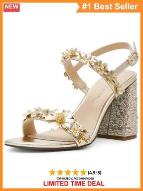 Rhinestone Block Heel Gladiator Sandals Ankle Strap Open Toe Formal